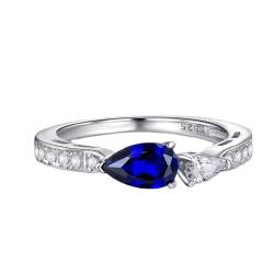 YILDEX Damen S925 Silberringe 5 * 8 Simulation Saphir Birne Diamantringe Romantische Heiratsantragsringe, Blau,6 von YILDEX