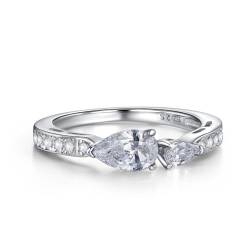 YILDEX Damen S925 Silberringe 5 * 8 Simulation Saphir Birne Diamantringe Romantische Heiratsantragsringe,Weiß,5 von YILDEX