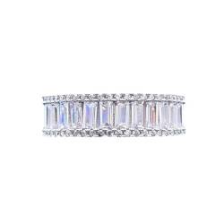 YILDEX Damen S925 Sterlingsilber Ringe Zweireihig Diamantbesetzte Zahnrad-Zirkonringe, Weiß,5 von YILDEX