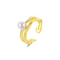 YILDEX Damen S925 Sterlingsilberringe Einfaches Design Und Verstellbare Öffnung Perlenringe von YILDEX