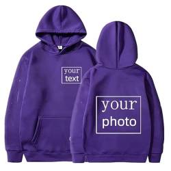 YILDEX Ihr Eigenes Design Logo/Bild Personalisierte Benutzerdefinierte Herren Damen Text DIY Hoodies Casual Sweatshirt Purple,XXL von YILDEX