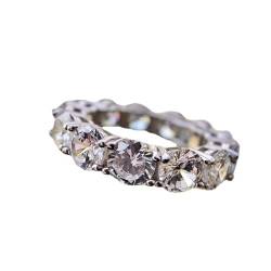 YILDEX Mode S925 Silber Ringe 5Mm Runde Diamantringe Romantische Paar Ringe,Weiß,8 von YILDEX