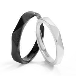 YILDEX Mode S925 Sterlingsilber Paar Ringe Retro Diamantringe Einfache Persönlichkeit Schwarz Und Weiß Doppelringe von YILDEX