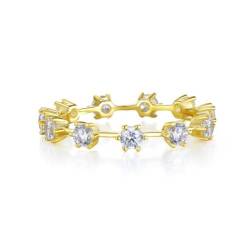YILDEX Mode S925 Sterlingsilber Ringe Einfache Damenreihe Diamantringe, Gelb,5 von YILDEX