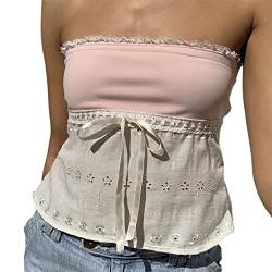 YILEEGOO Damen Korsett Tube Tops Trägerlos Tie Up Front Bustier Central Clasp Bandeau Crop Tops, A-Pink, Small von YILEEGOO