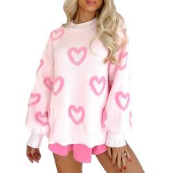 YILEEGOO Damen-Sweatshirt mit süßem Herzdruck, romantisch, übergroß, Valentinstag, Liebe, Grafik, Langarm-Pullover, rose, M von YILEEGOO