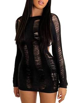 YILEEGOO Frauen Sexy Ärmellos Bodycon Strickkleid Neckholder Rückenfrei V Ausschnitt Kurz Tank Kleid Sommer Y2K Streetwear, J-black, Medium von YILEEGOO