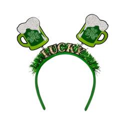 YILEEGOO Irish Day Stirnbänder, grünes Kleeblatt, Bierbecher, Haarreif, Saint Patrick's Day, Kopfschmuck (grün, 23 x 24 cm) von YILEEGOO