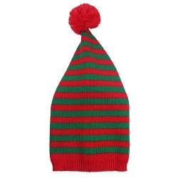 YILEEGOO Weihnachtsmützen für den Winter, warm, gestrickt, gestreift, Beanie, weiche Schlafmütze für Damen und Herren, Rot Grün Streifen, Einheitsgröße von YILEEGOO