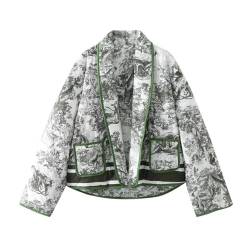 YILKOO Damen Pufferjacke mit Blumendruck Bomberjacke Oberbekleidung Warm Leicht Gesteppt Mäntel mit langen Ärmeln(Green,M) von YILKOO