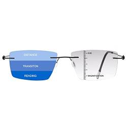 LJIMI Randlos Progressive Multifocus Lesebrille Blau Licht Blockieren Multifokale Computer Brillen UV400 Schutz Sonne Leser Männer Frauen Sonnenbrille Blendschutz Sonnenbrillenleser Presbyopiebrille von YIMI