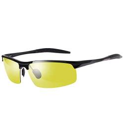 YIMI Herren Photochromatisch Sportbrille Polarisiert Rechteckig Sonnenbrille Al-Mg Metallrahmen Fahrer Anti Reflexbeschichtung 100% UVA UVB Schutz für Golf Angeln Autofahren (Black-8177-Yellow) von YIMI