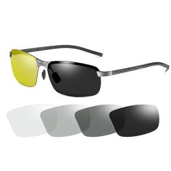 YIMI Herren Photochromatisch Sportbrille Polarisiert Rechteckig Sonnenbrille Al-Mg Metallrahmen Fahrer Anti Reflexbeschichtung 100% UVA UVB Schutz für Golf Angeln Autofahren (Kohlefaser) von YIMI