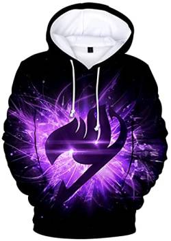 YIMIAO 3D Digitaldruck Printed Jungen Mädchen Anime Fairy Tail Natsu Pullover Freizeit Hoodie Lucy Kapuzenpullover(S) von YIMIAO