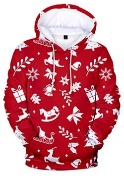 YIMIAO Herren 3D Druck Weihnachten Hoodie Damen Christmas Kapuzenpullover Langarm Sweatshirt Pullover Tops Lässiger Jumper Pulli Kapuzenpulli(XXS) von YIMIAO