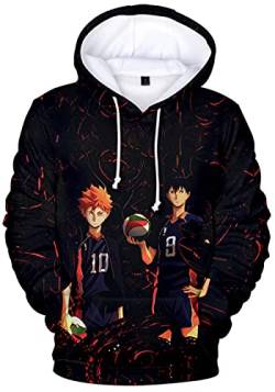 YIMIAO Jungen Haikyuu Hoodie 3D Unisex Karasuno High School Pullover Cartoon Kapuzenpullover Casual Japanese Anime Volleyball Junior Sweatshirt（100-160）(140) von YIMIAO