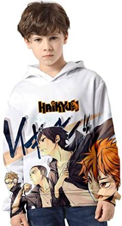 YIMIAO Jungen Haikyuu Hoodie 3D Unisex Karasuno High School Pullover Cartoon Kapuzenpullover Casual Japanese Anime Volleyball Junior Sweatshirt（100-160）(150) von YIMIAO