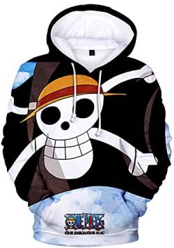 YIMIAO Jungen One Piece Pullover Unisex Hoodie 3D Drucken Cartoon Langarm Luffy Ace Anime Herren Pulli Outwear Kapuzenpullover(3XL) von YIMIAO