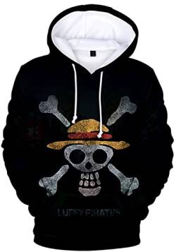 YIMIAO Jungen One Piece Pullover Unisex Hoodie 3D Drucken Cartoon Langarm Luffy Ace Anime Herren Pulli Outwear Kapuzenpullover(M) von YIMIAO