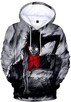 YIMIAO Jungen One Piece Pullover Unisex Hoodie 3D Drucken Cartoon Langarm Luffy Ace Anime Herren Pulli Outwear Kapuzenpullover(XL) von YIMIAO