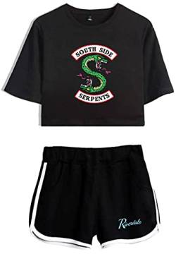 YIMIAO Mädchen T-Shirt + Kurze Bekleidungs sets mit Riverdale Southside Serpents Streetwear Damen Short sleeve shorts Anzug(L) von YIMIAO