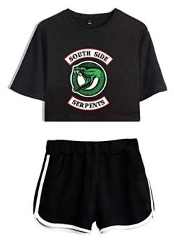 YIMIAO Riverdale Southside Serpents Damen Mädchen Set Sport Anzug T-Shirt Shorts(S) von YIMIAO