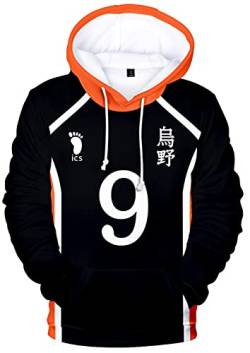 YIMIAO Teenager Haikyuu Pullover Unisex Karasuno High School Hoodie 3D Drucken Cartoon Langarm Cosplay Anime Volleyball Junior Pulli Outwear Kapuzenpullover(XL) von YIMIAO