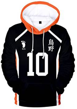 YIMIAO Teenager Haikyuu Pullover Unisex Karasuno High School Hoodie 3D Drucken Cartoon Langarm Cosplay Anime Volleyball Junior Pulli Outwear Kapuzenpullover(XXL) von YIMIAO