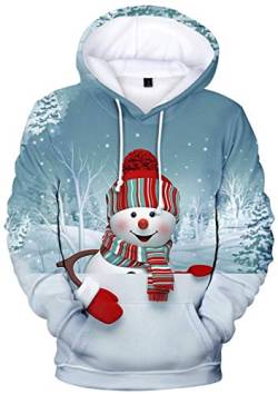 YIMIAO Weihnachten Hoodie Pullover Unisex 3D Druck Christmas Herren Damen Langarm Sweatshirt mit Taschen Kapuzenpullover(4XL) von YIMIAO