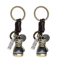 YINETTECH 2 Stück Boxhandschuh Schlüsselanhänger Vintage Bronze Leder Sport Schlüsselanhänger Schlüsselzubehör Geschenkideen für Frauen Männer von YINETTECH