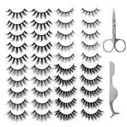 YINETTECH 20 Paar Selbstklebende Falsche Wimpern mit Schere und Pinzette, 4 Stile 3D Weiche Natürliche Wimpern für Mädchen Frauen Make-up von YINETTECH