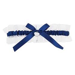 YINETTECH Braut-Strumpfband Weiß Blau Hochzeits-Strumpfband mit Schleifen Und Anhängern Braut-Spitzen-Strumpfband für Brautkleider Zubehör Passend für 15-23 Zoll von YINETTECH