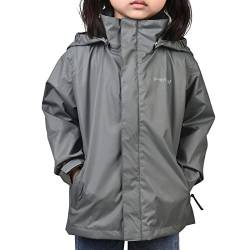 YINGJIELIDE Kinder Wasserdichte Regenjacke Kapuzen Outdoor Softshelljacke mit Gefütterte Regenjacke Übergangsjacke Größe 7-8 Grau von YINGJIELIDE