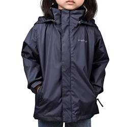 YINGJIELIDE Kinder Wasserdichte Regenjacke Kapuzen Outdoor Softshelljacke mit Gefütterte Regenjacke Übergangsjacke Größe 7-8 Marineblau von YINGJIELIDE