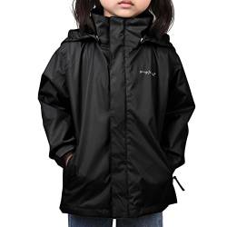 YINGJIELIDE Kinder Wasserdichte Regenjacke Kapuzen Outdoor Softshelljacke mit Gefütterte Regenjacke Übergangsjacke Größe 7-8 Schwarz von YINGJIELIDE