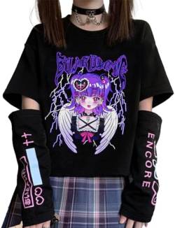 YINGKE Damen Anime Manga Sweatshirt Kawaii Mädchen Gótica Y2K E-Girl Japanischen Harajuku T-Shirt(2XL,BlackFlügel) von YINGKE