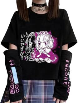 YINGKE Damen Anime Manga Sweatshirt Kawaii Mädchen Gótica Y2K E-Girl Japanischen Harajuku T-Shirt(L,BlackGirlA) von YINGKE