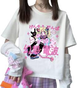 YINGKE Damen Anime Manga Sweatshirt Kawaii Mädchen Gótica Y2K E-Girl Japanischen Harajuku T-Shirt(M,WeißWelle) von YINGKE