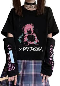 YINGKE Damen Anime Manga Sweatshirt Kawaii Mädchen Gótica Y2K E-Girl Japanischen Harajuku T-Shirt (2XL, Black Bär) von YINGKE