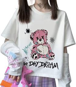 YINGKE Damen Anime Manga Sweatshirt Kawaii Mädchen Gótica Y2K E-Girl Japanischen Harajuku T-Shirt (2XL, Weiß Bär) von YINGKE