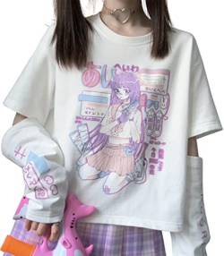 YINGKE Damen Anime Manga Sweatshirt Kawaii Mädchen Gótica Y2K E-Girl Japanischen Harajuku T-Shirt (M, Weiß Kostüm) von YINGKE