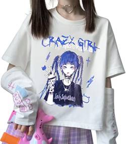 YINGKE Damen Anime Manga Sweatshirt Kawaii Mädchen Gótica Y2K E-Girl Japanischen Harajuku T-Shirt (XL, Weiß Mädchen) von YINGKE