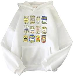 YINGKE Damen Bedruckter Hoodie mit Niedlichem Dosenmuster Y2K Harajuku Style Streetwear Kawaii Unisex Teenager Hoodie (2XL,Weiß) von YINGKE