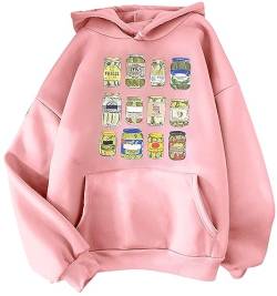 YINGKE Damen Bedruckter Hoodie mit Niedlichem Dosenmuster Y2K Harajuku Style Streetwear Kawaii Unisex Teenager Hoodie (L,Rosa) von YINGKE