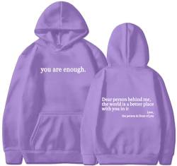 YINGKE Damen Dear Person Behind Me Kapuzenpullover You Are Enough Herbst Winter Y2K Harajuku Stil Streetwear Hoodie(XL,Violett) von YINGKE