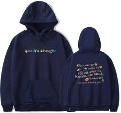 YINGKE Damen Dear Person Behind Me You Are Enough Bunter Druck Personalisierte Streetwear Hoodie Unisex Übergröße Pullover Kapuzenpullover (L, Marineblau) von YINGKE