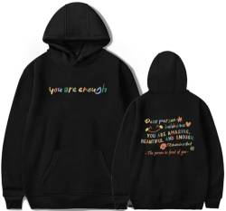 YINGKE Damen Dear Person Behind Me You Are Enough Bunter Druck Personalisierte Streetwear Hoodie Unisex Übergröße Pullover Kapuzenpullover (L, Schwarz) von YINGKE