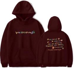 YINGKE Damen Dear Person Behind Me You Are Enough Bunter Druck Personalisierte Streetwear Hoodie Unisex Übergröße Pullover Kapuzenpullover (L, Wine Rot) von YINGKE