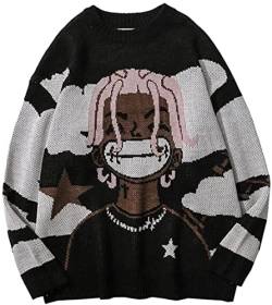 YINGKE Damen Kawaii Niedliche Y2K Teen Pullover Gothic Streetwear Style Harajuku Koreanischer Pullover(2XL, Schwarz2) von YINGKE