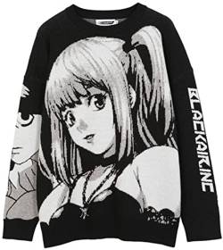 YINGKE Damen Kawaii Niedliche Y2K Teen Pullover Gothic Streetwear Style Harajuku Koreanischer Pullover(L, Schwarz1) von YINGKE